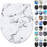 Soft Close Toilet Seat White Marble Quick Release Top Fixing Duroplast 45x37cm