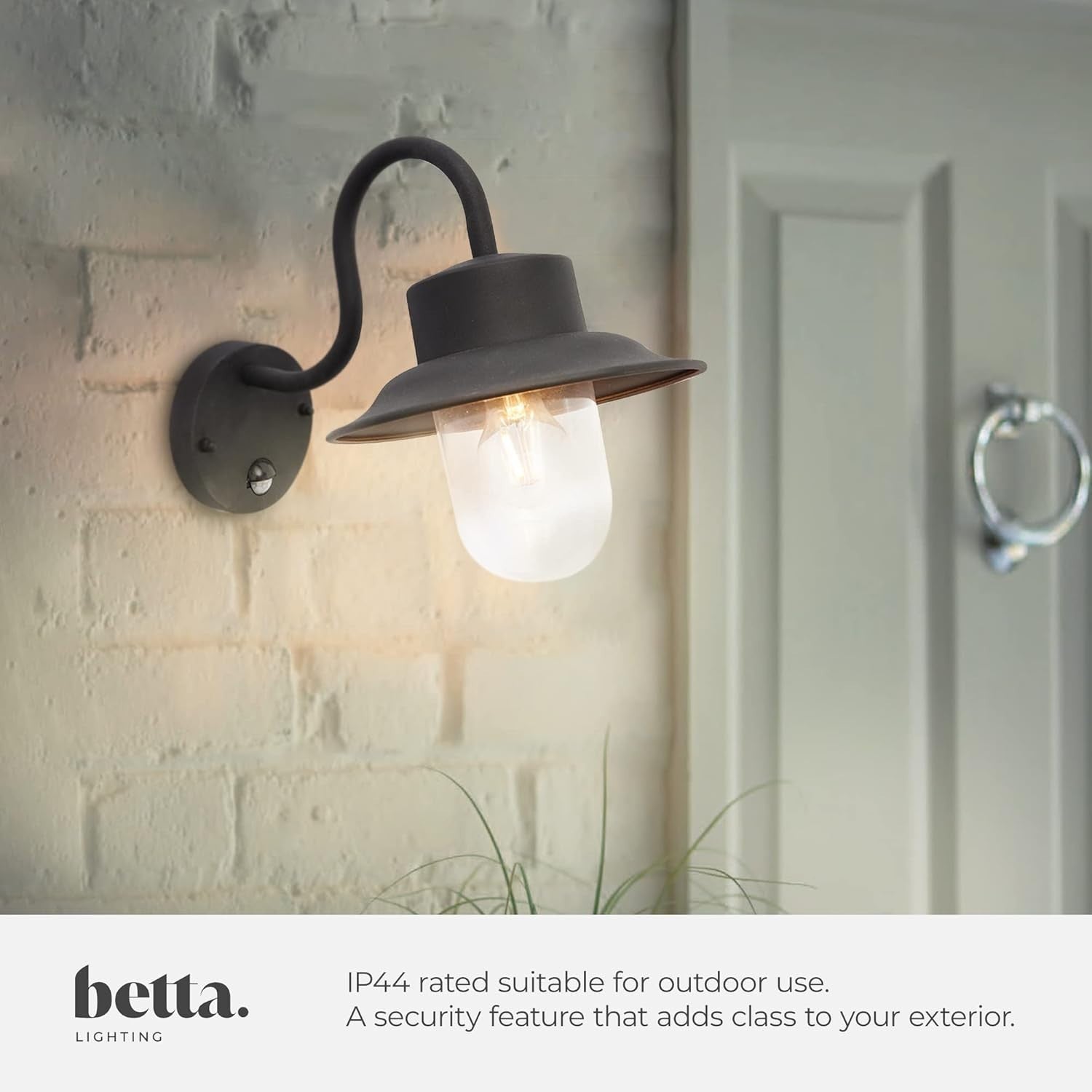 Outdoor Wall Light Black Fisherman Lantern IP44 Motion Sensor