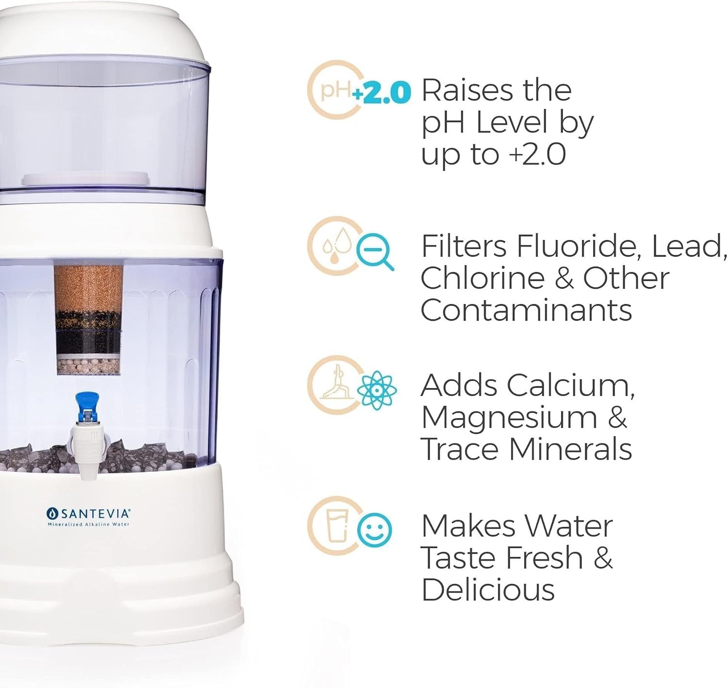Gravity Water Filter System Alkaline Countertop Dispenser Fluoride Removal