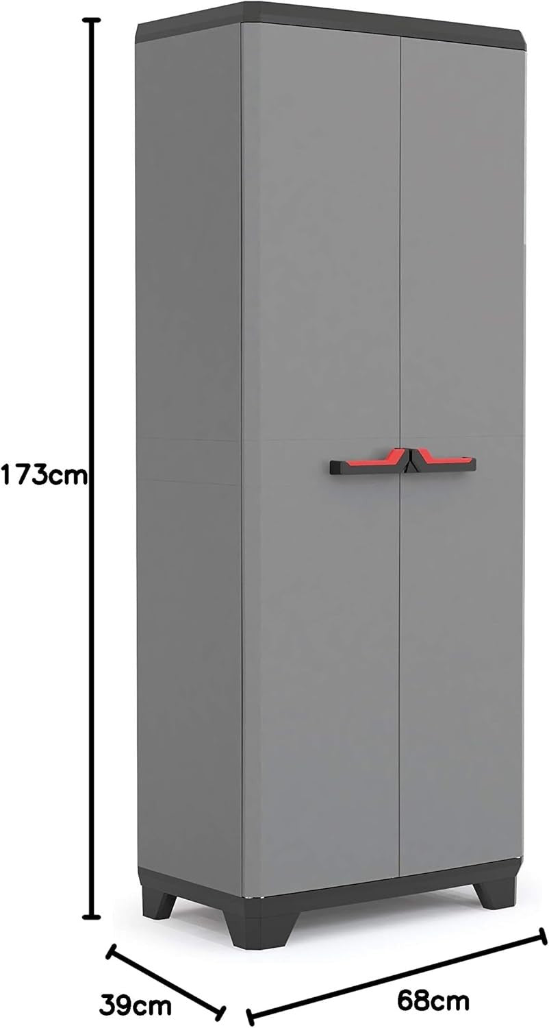 Tall Garage Utility Storage Cabinet | Heavy Duty Plastic Cupboard with Shelves