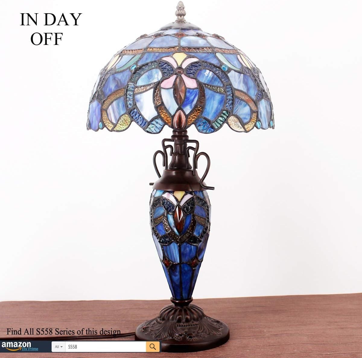 Stained Glass Tiffany Table Lamp with 3 Adjustable LED Lights & Bronze Base