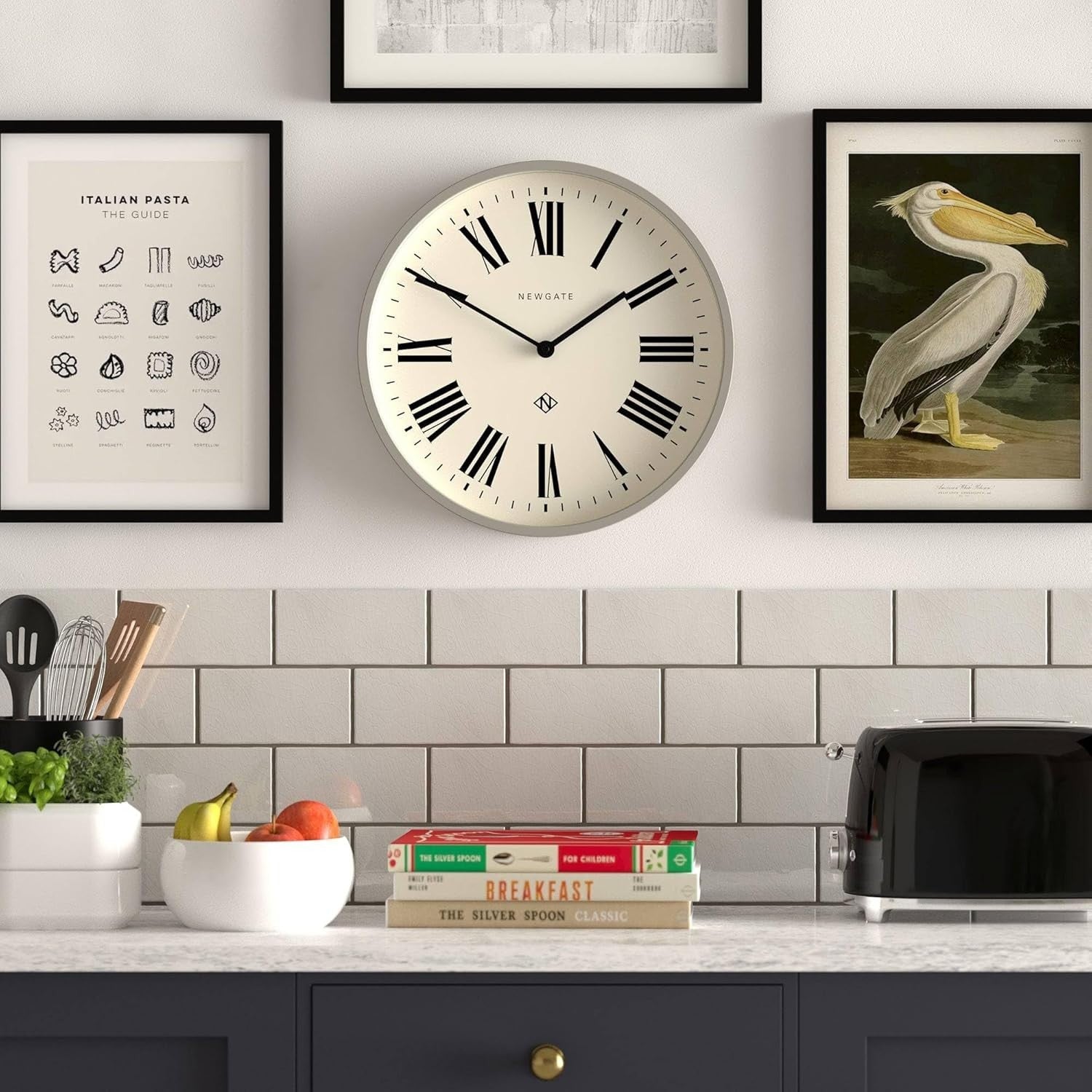 Italian Round Wall Clock 37cm | Large Roman Numerals | Modern Kitchen Decor