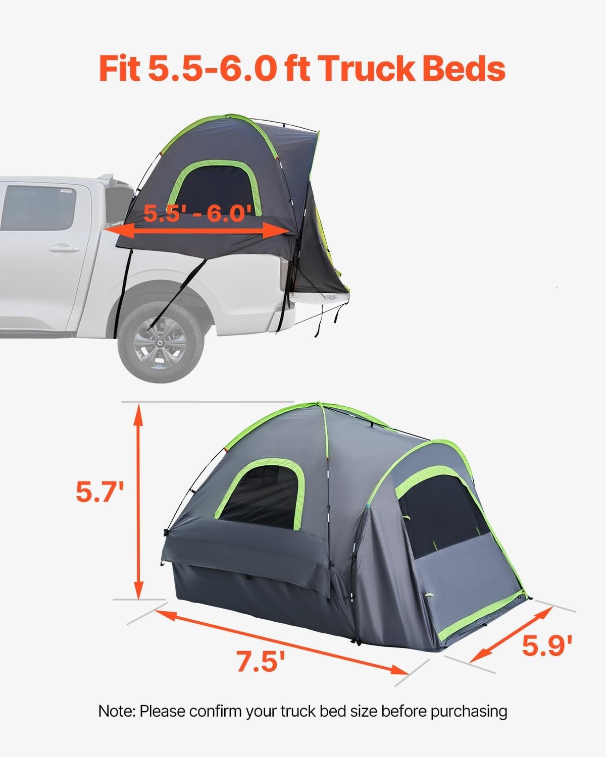 Truck Bed Camping Tent Waterproof 5.5-6ft Pickup Shelter