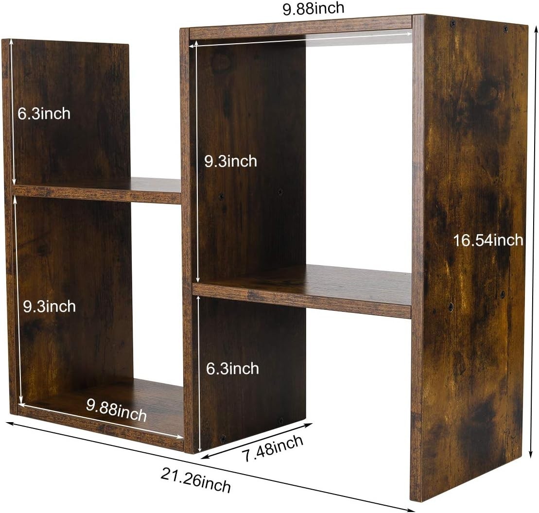 Adjustable Brown Desktop Bookshelf 3-Tier Desk Organizer Storage Shelf