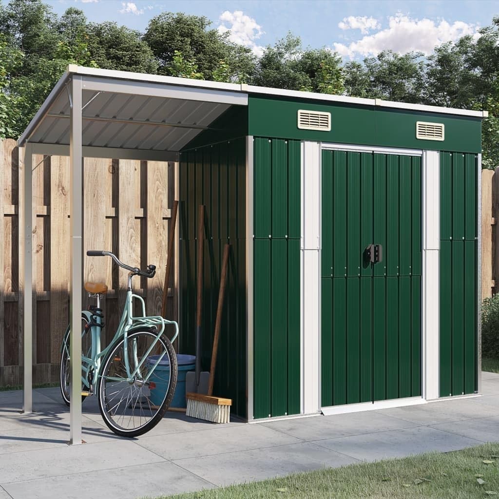 Metal Garden Shed Outdoor Tool Firewood Bike Storage 277x111x181cm Green
