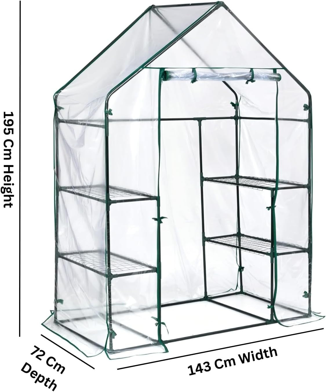 3 Tier Walk-In Greenhouse Clear PVC Cover 143x73x195cm 4 Shelves Outdoor