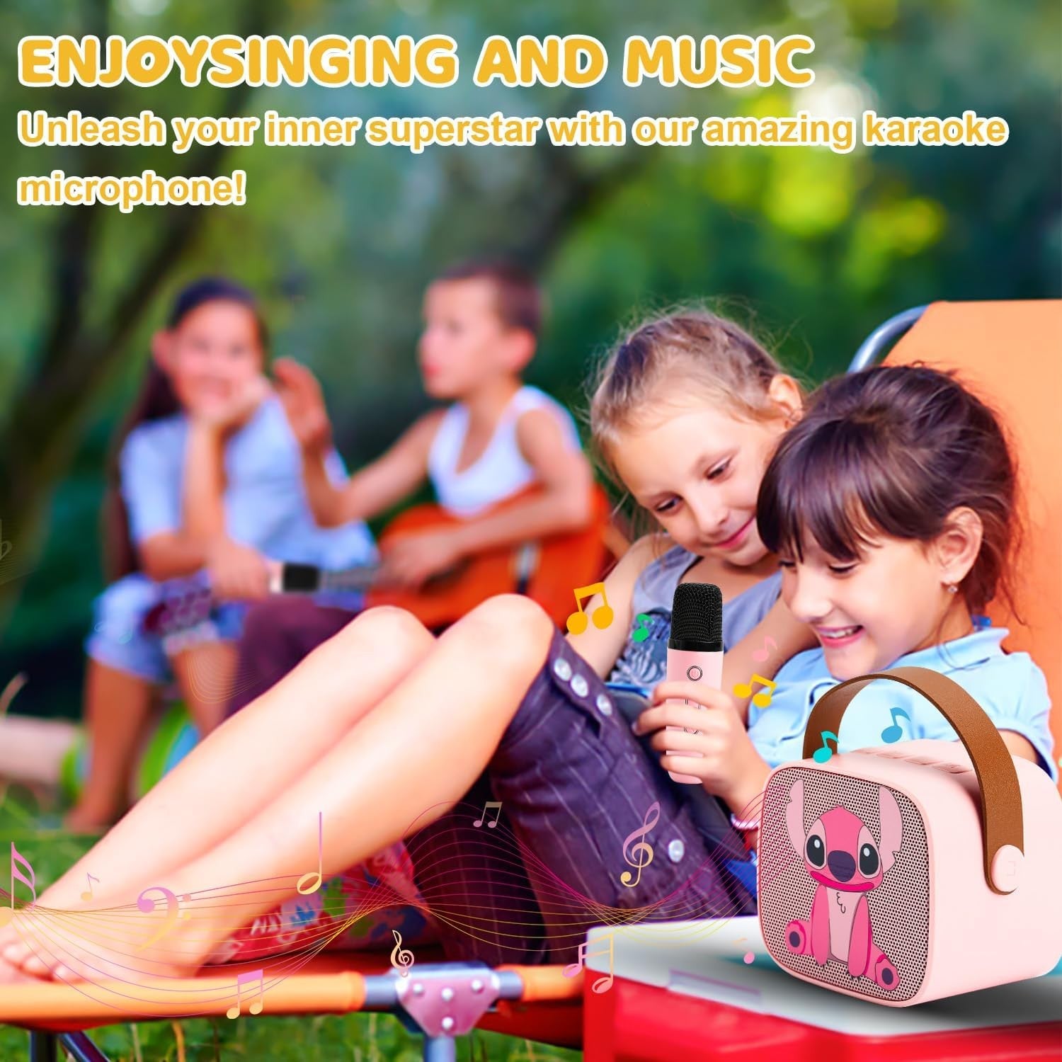Kids Karaoke Machine Bluetooth Speaker 2 Wireless Mics LED Lights
