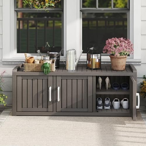 Waterproof Outdoor Shoe Storage Cabinet Bench 3 Door Resin Grey