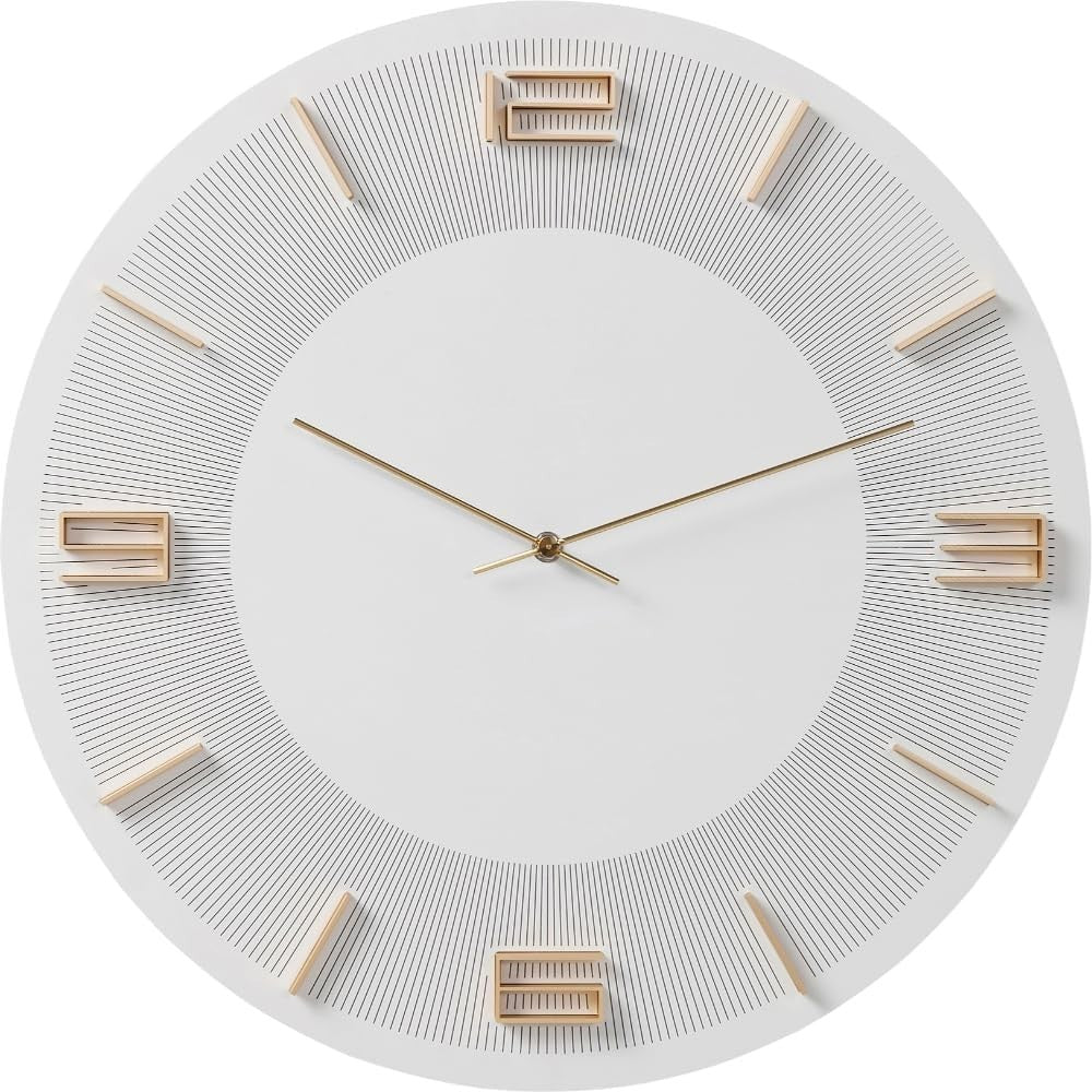 Modern Large 49cm White Wall Clock with Gold Accents Silent Analog Decor