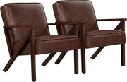 Retro Faux Leather Armchair Pair Lounge Chairs Comfy Home Office Set