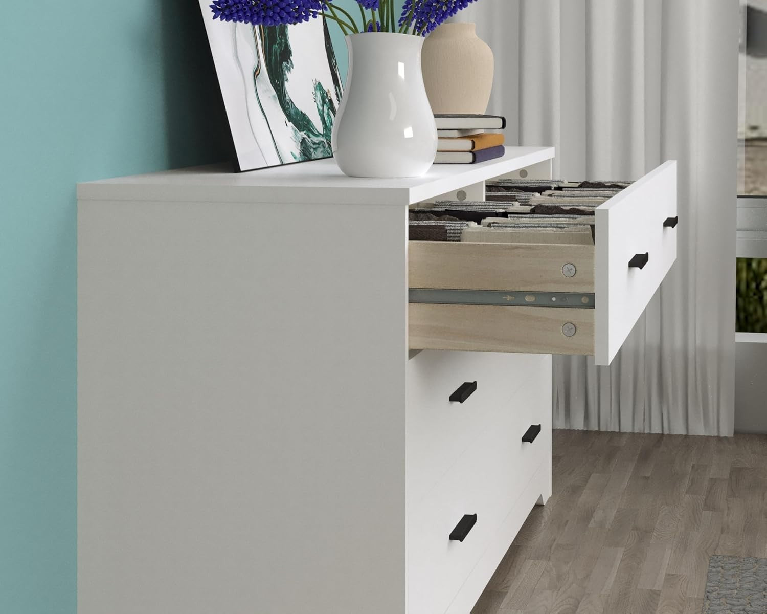 6 Drawer White Wooden Chest Storage Cabinet Bedroom Organizer with Handles