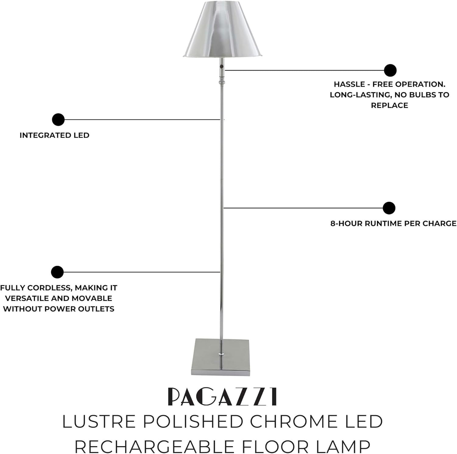 Rechargeable LED Floor Lamp 155cm USB Dimmable Warm Light Modern Design
