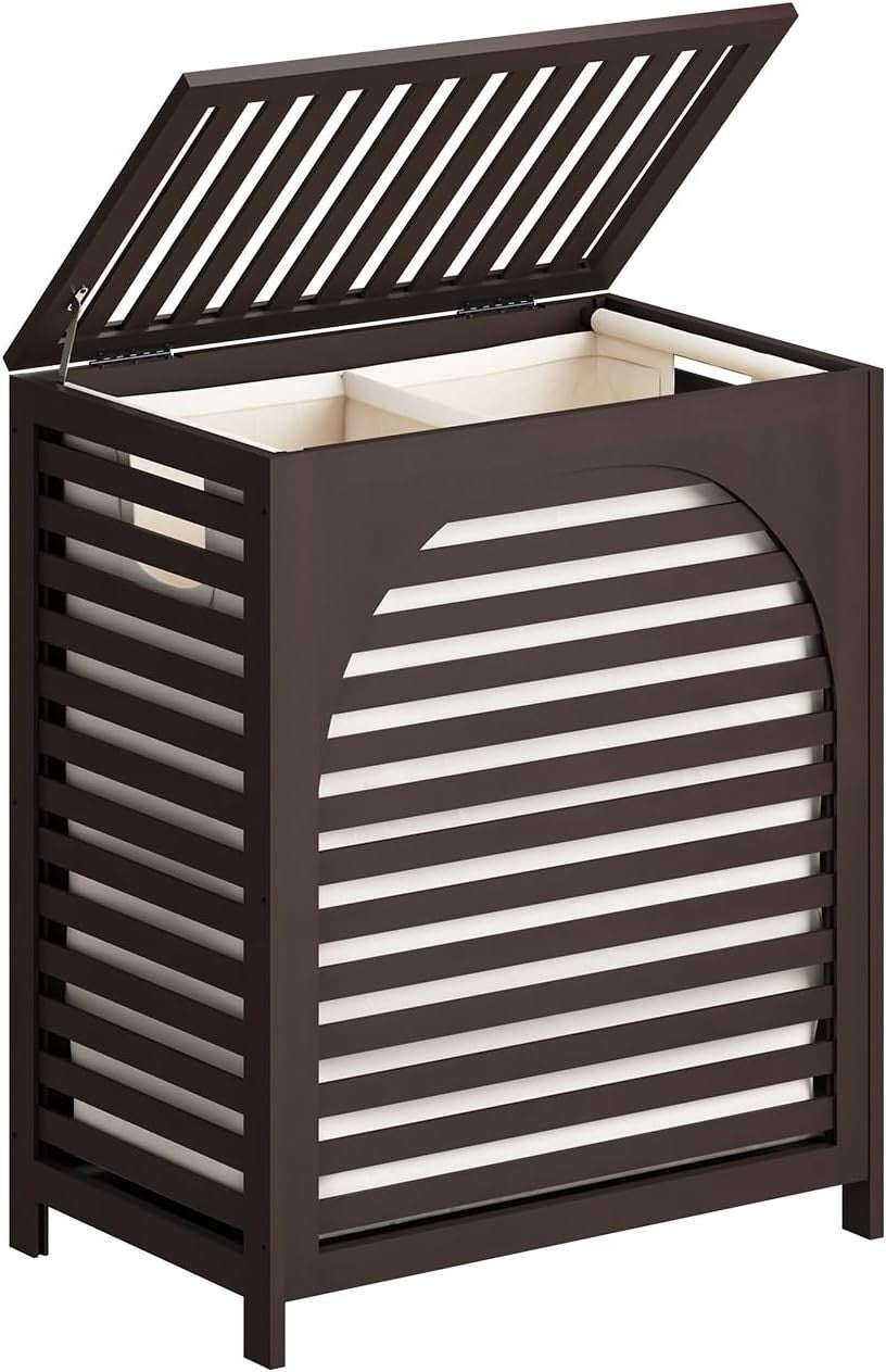 Brown Bamboo Laundry Hamper XL 103L with Lid & Removable Liner | Ventilated Bask