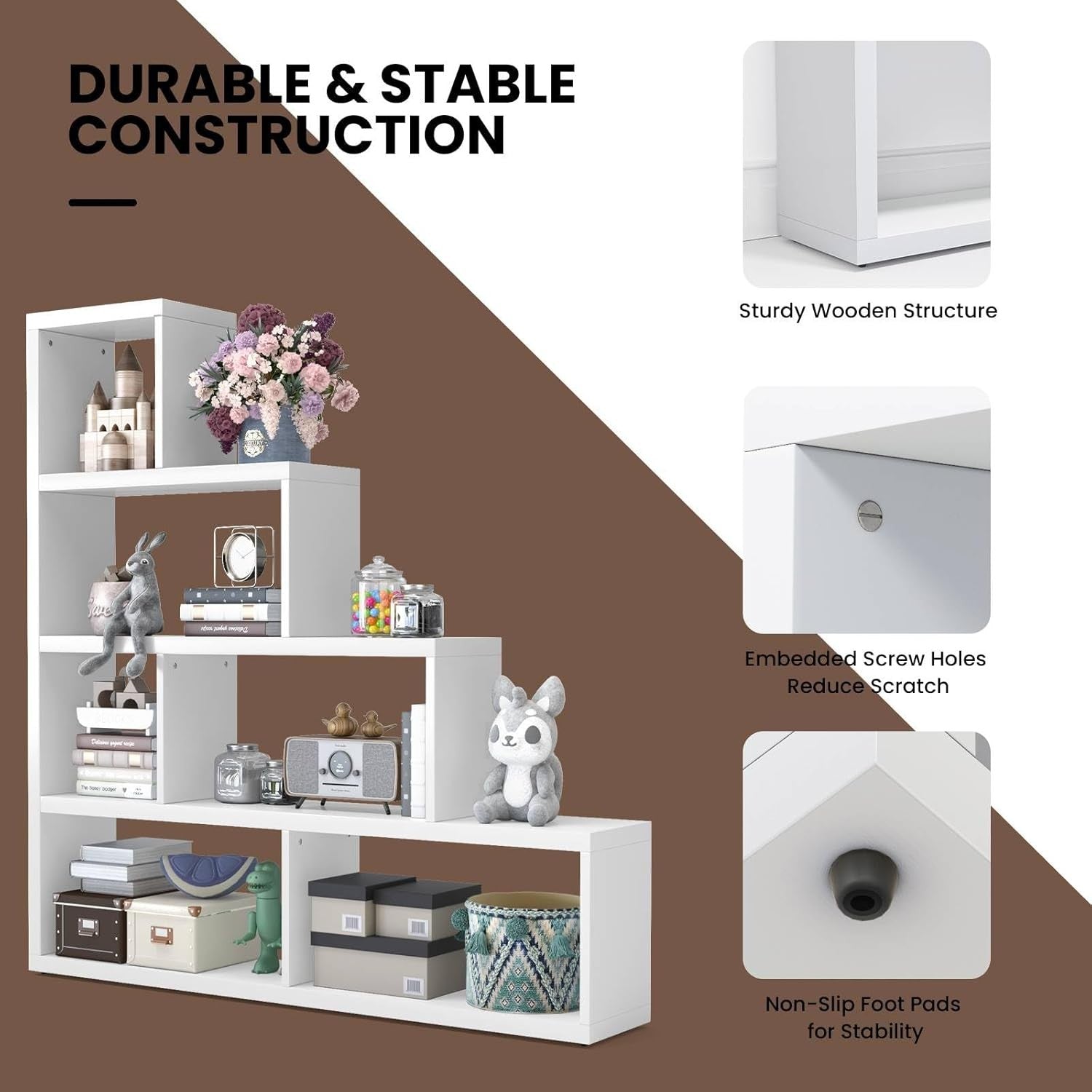 Modern 4-Tier Cube Storage Bookcase Stair Shelf Display Unit for Living Room