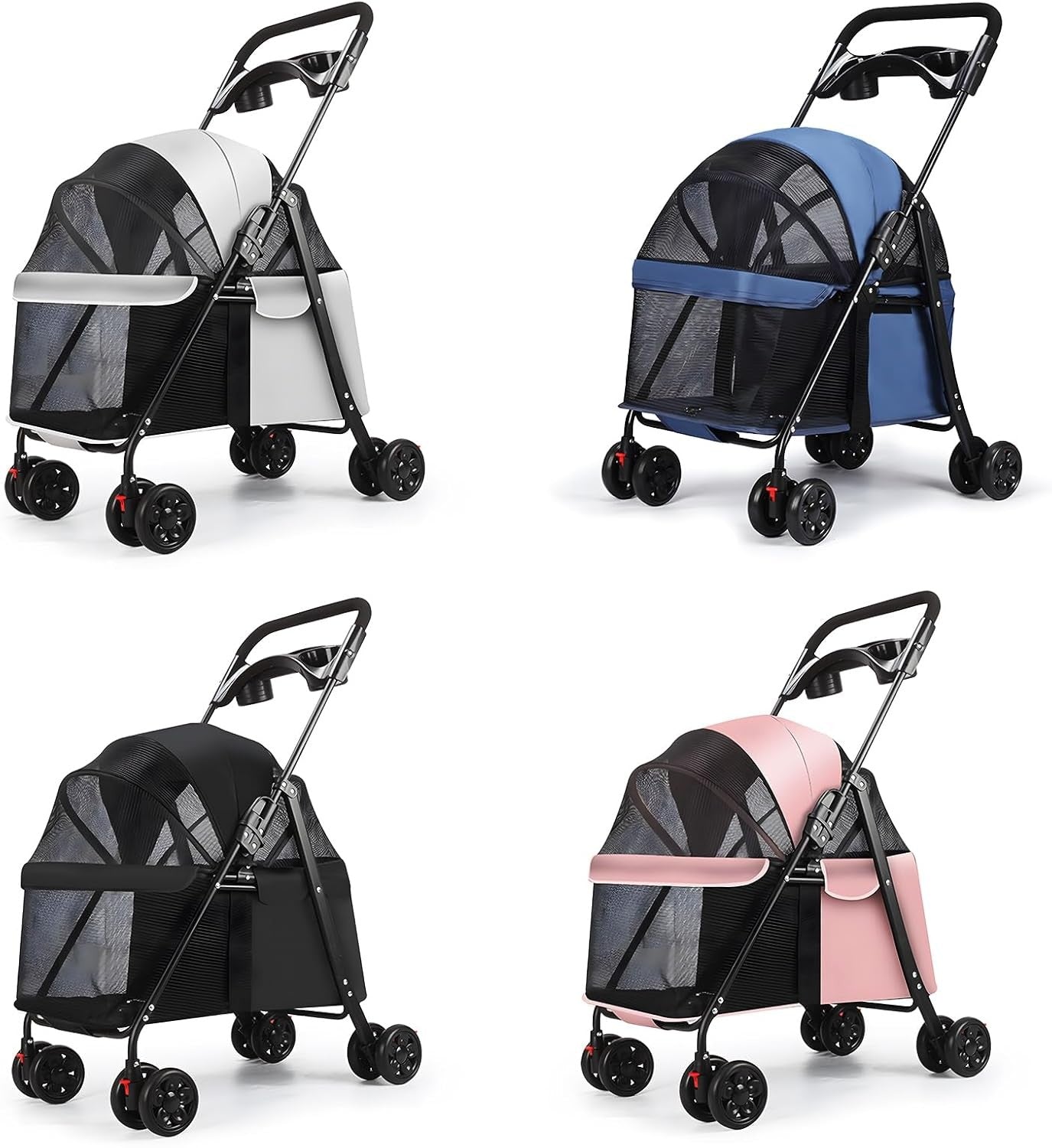 Pet Stroller for Small Medium Dogs Cats Foldable 4 Wheel Travel Pushchair