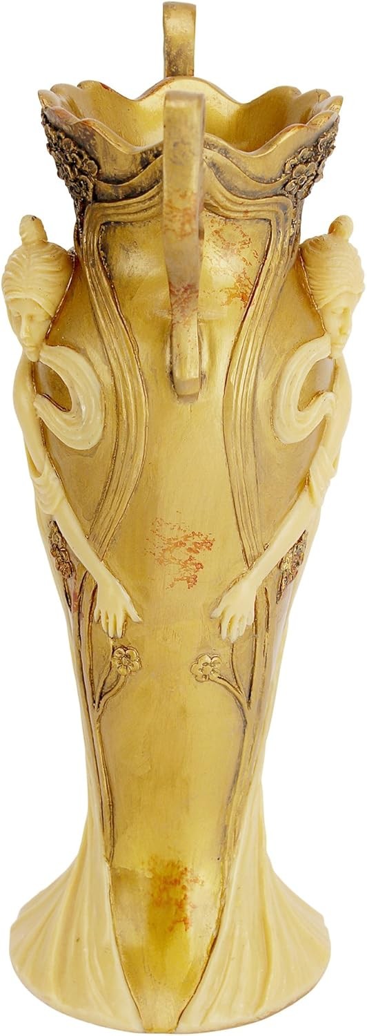 Art Nouveau Ivory Gold Resin Vase Sculptural Luxury Home Decor Accent