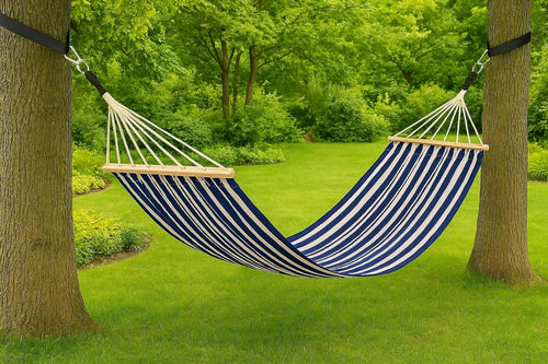 Heavy-Duty Cotton Polyester Striped Hammock with Tree Straps – 120kg Capacity