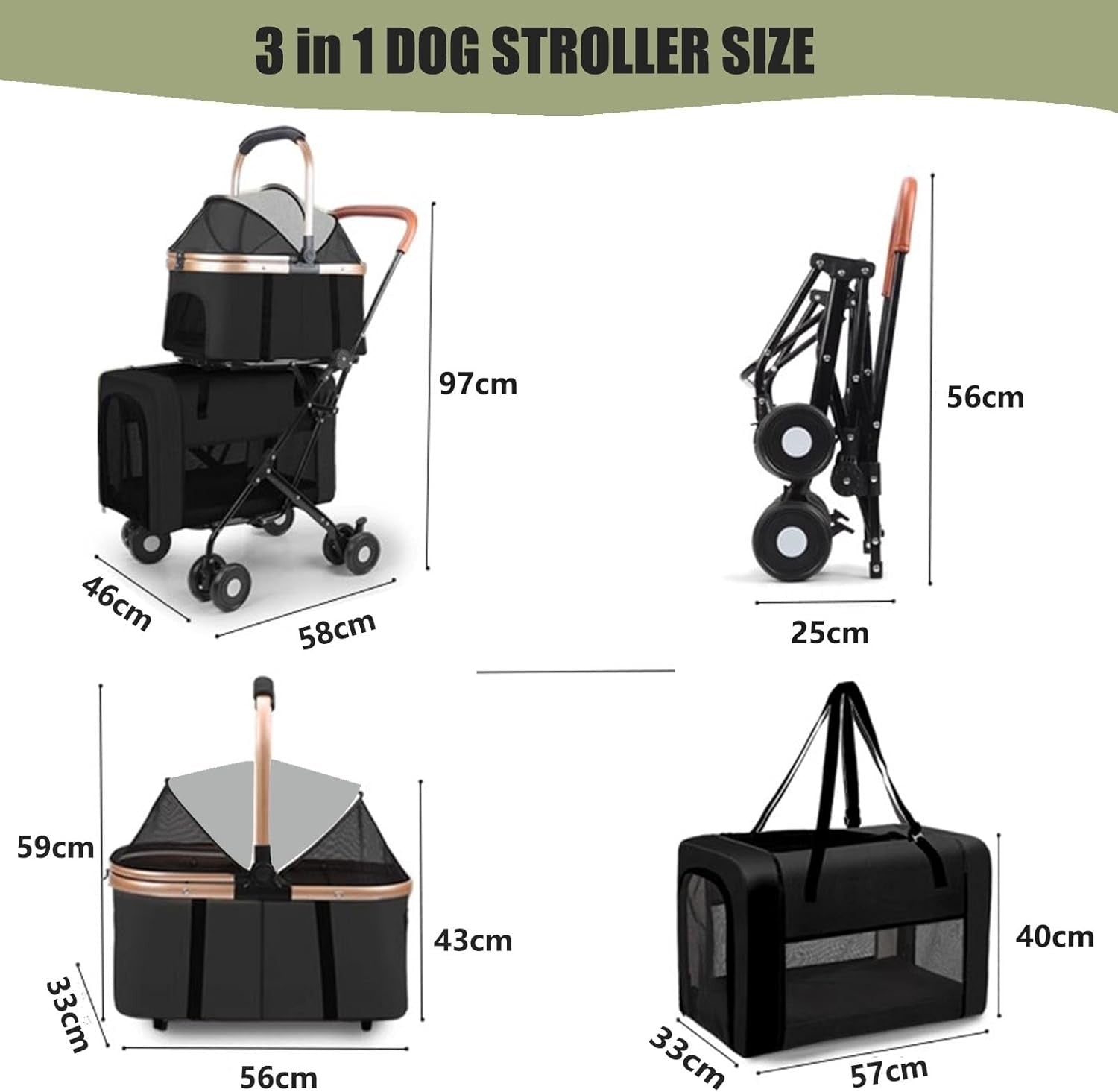 2 Tier Dog Stroller Folding Pet Pushchair 10kg Travel Pram Mesh 4 Wheels
