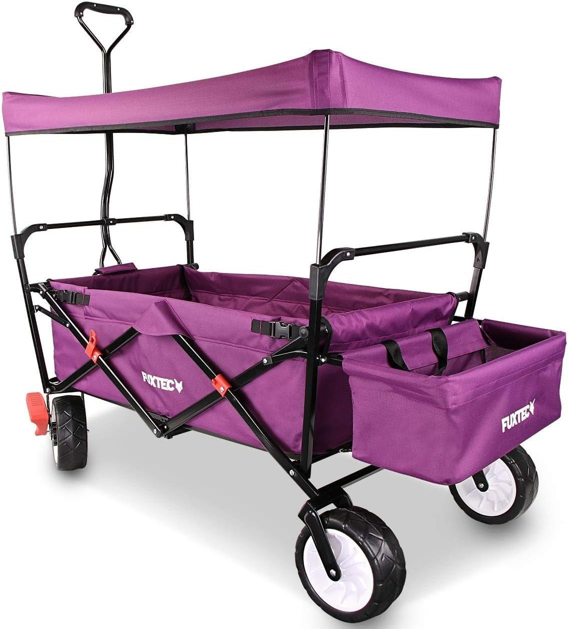 Purple Folding Wagon w/ Canopy Compact Pull Cart Garden Trolley w/ Rear Bag