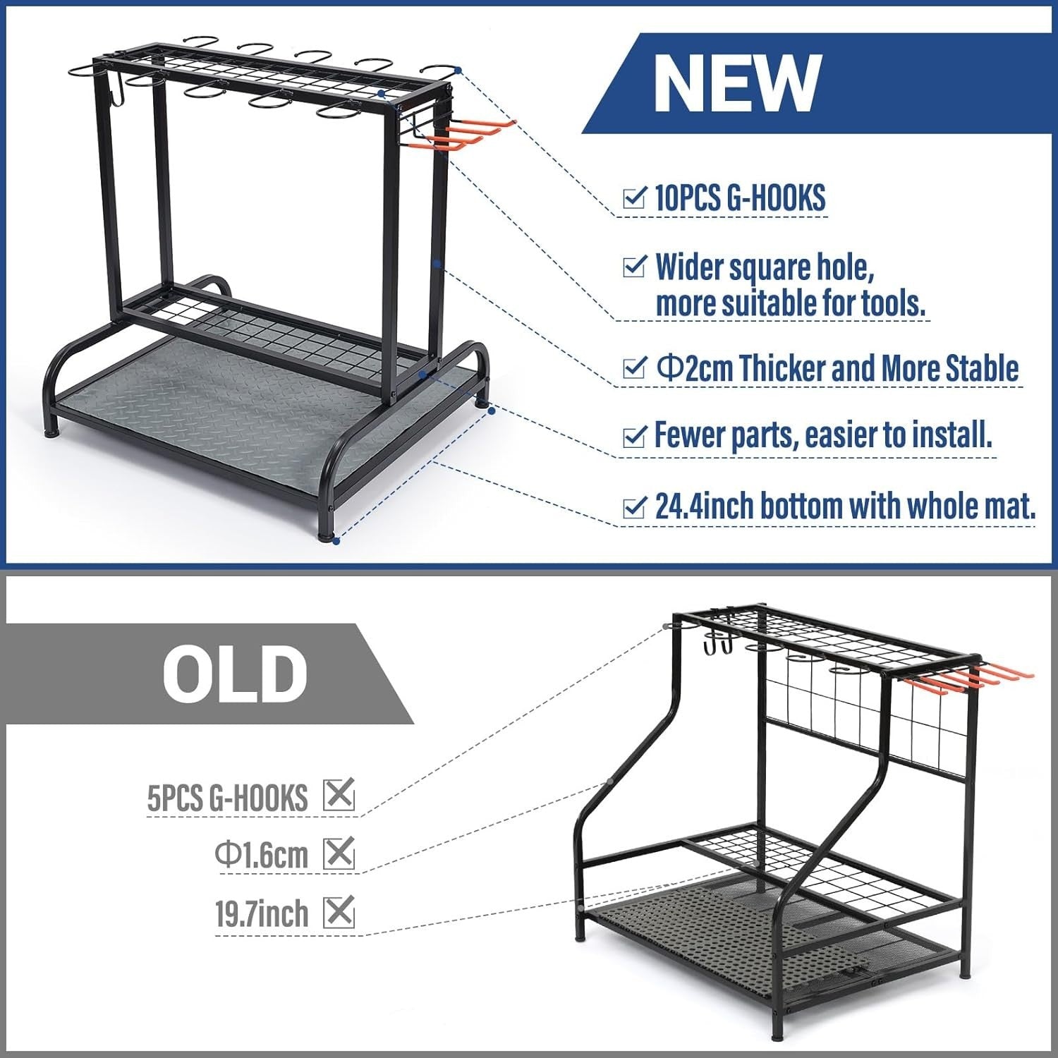 Adjustable Garden Tool Rack Steel & Plastic Holds 55+ Tools 72x55x72cm