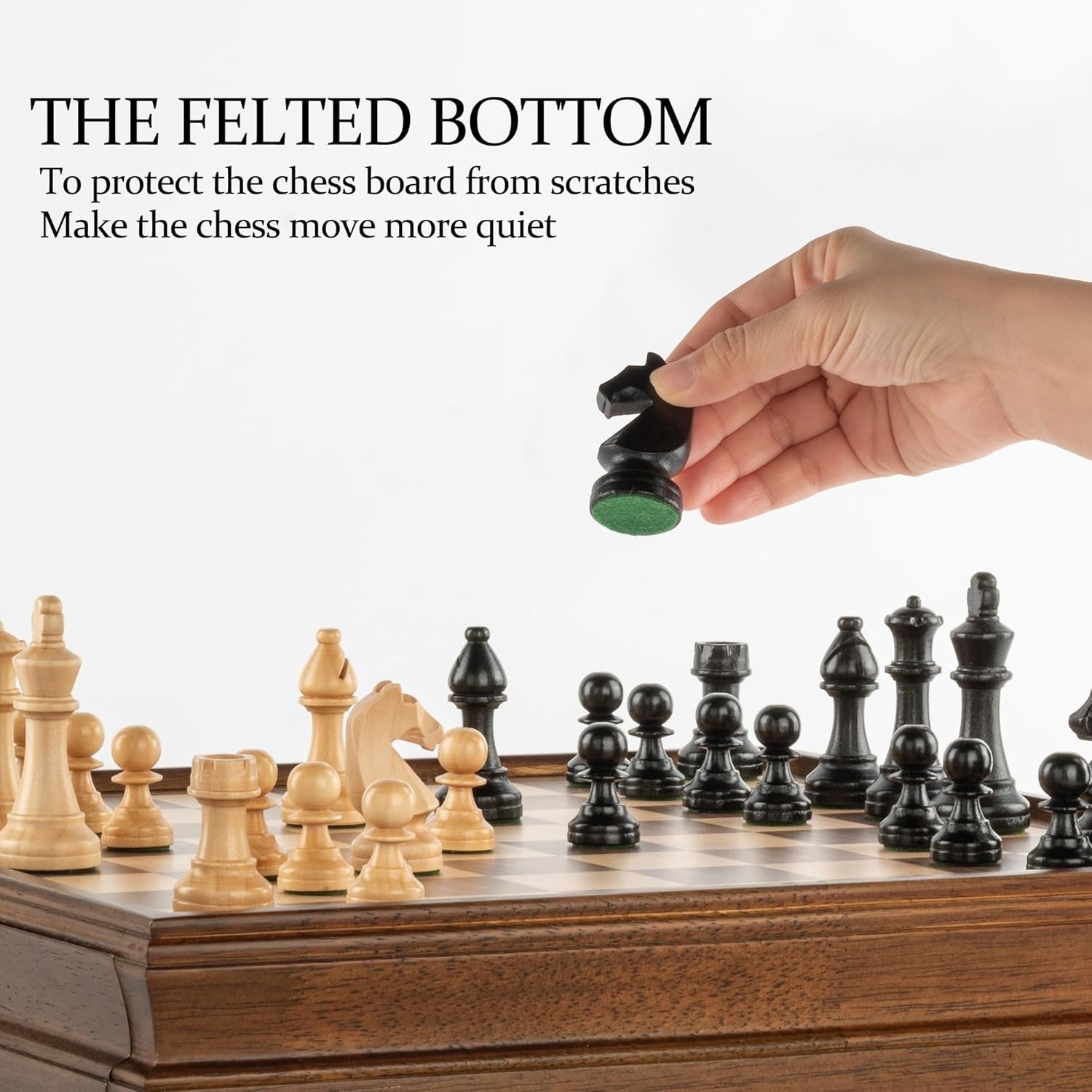 15" Walnut Wooden Chess Set w/ Storage Drawer & 3" Weighted Pieces