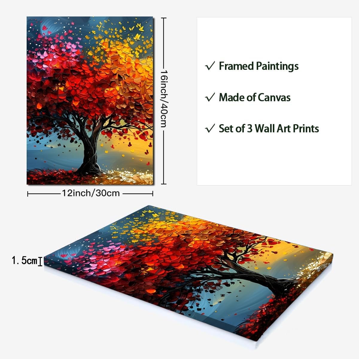 3 Piece Canvas Wall Art Tree of Life Abstract Modern Prints 30x40cm Set