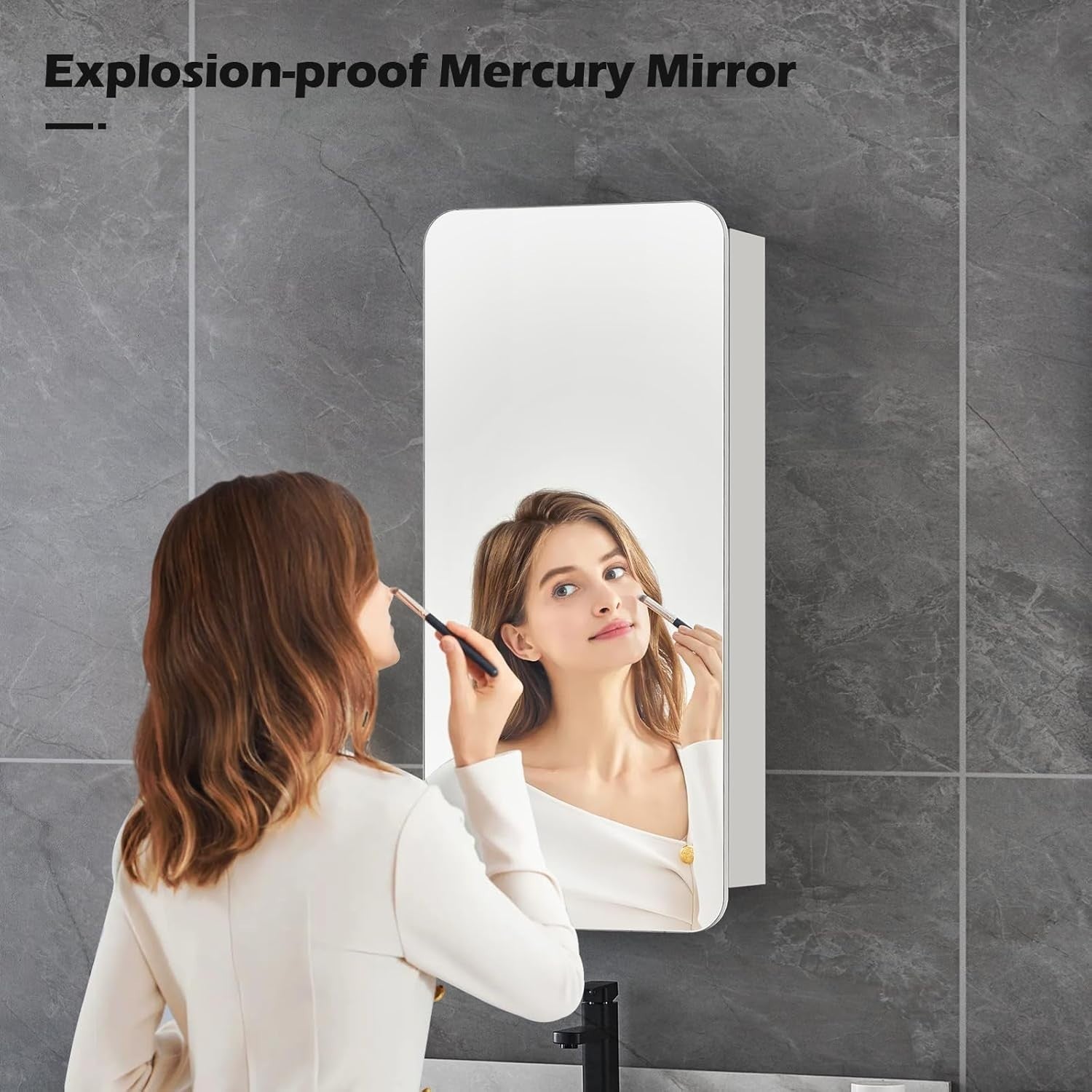 Wall Mounted Mirror Bathroom Cabinet 90cm with Storage Shelf & 3 Tiers