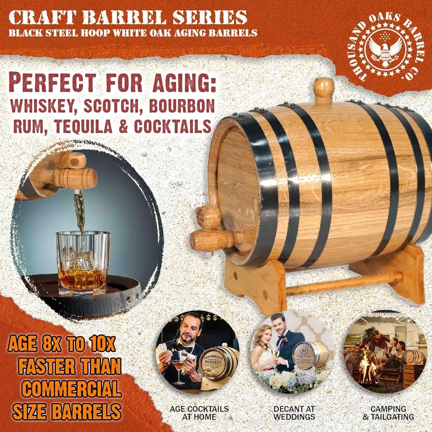 20L Oak Aging Barrel with Stand & Spigot | Large Whiskey Rum Wine Maker