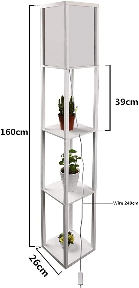 Floor Lamp with Shelves Storage Standing Light Wooden Modern White Tall