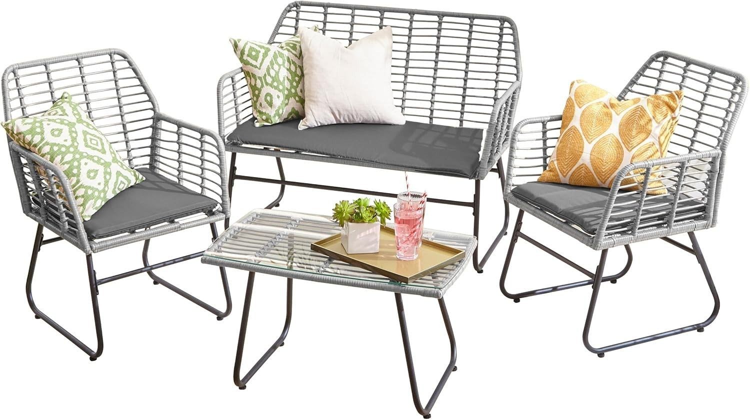 Rattan Garden Furniture Set Grey 4 Seater Patio Sofa Table Chairs