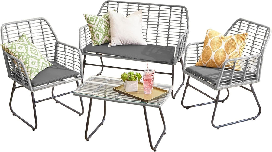 Rattan Garden Furniture Set Grey 4 Seater Patio Sofa Table Chairs