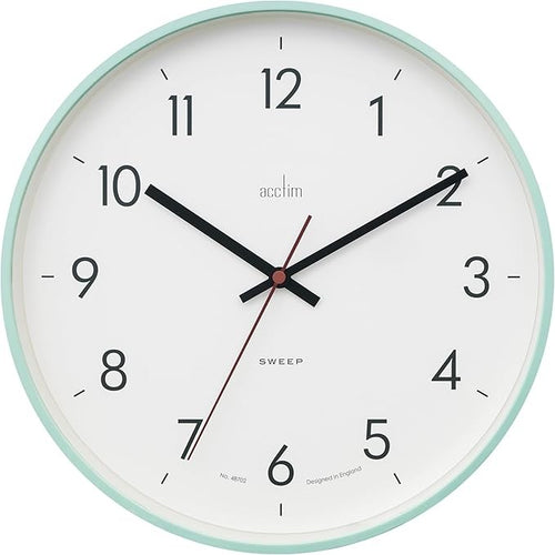 30cm Silent Sweep Wall Clock Mint Green Slimline Modern Easy-Read Design