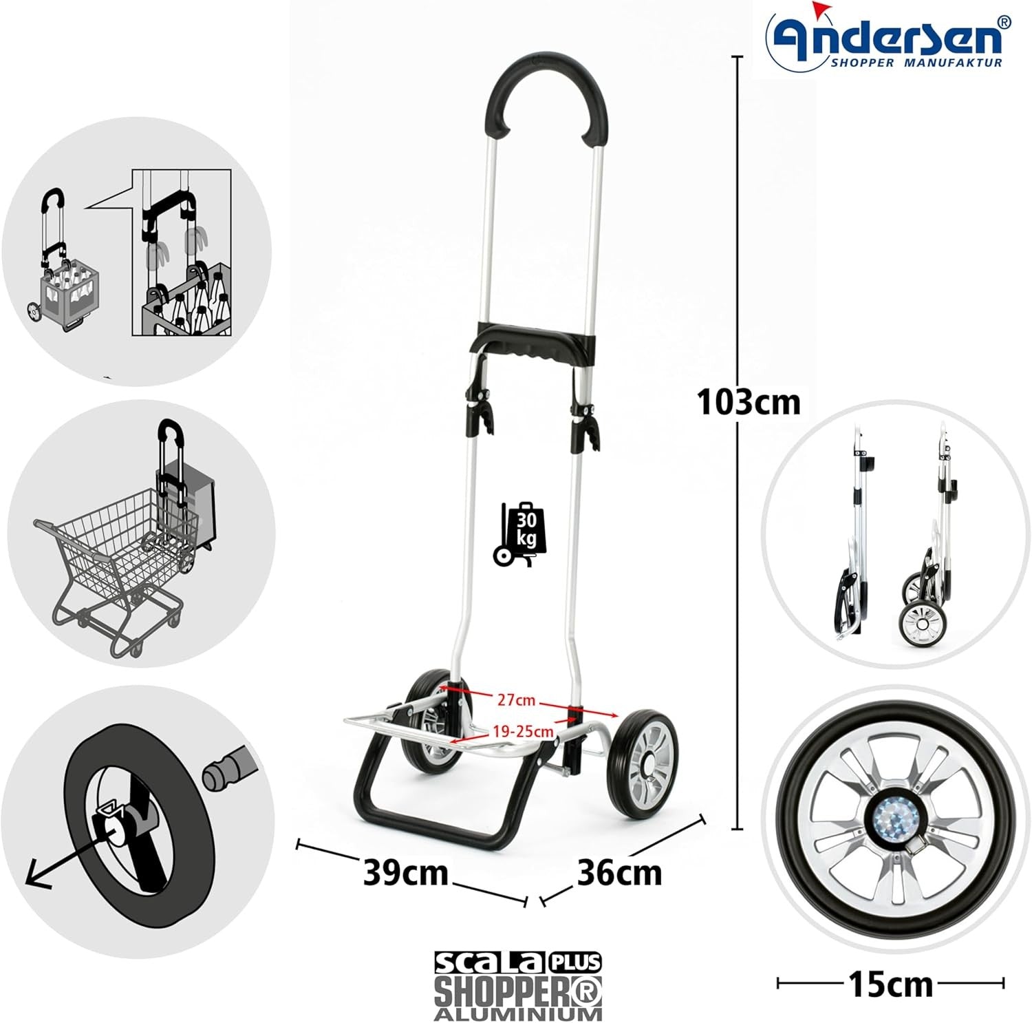 Fashion Shopping Trolley 46L Lightweight Aluminium Foldable Wheels