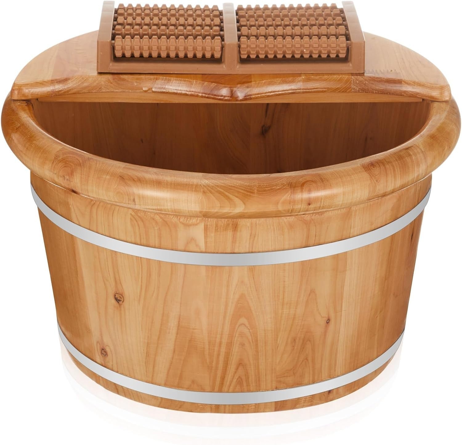 Wooden Foot Bath Bucket with Massage Roller Insulated Deep Soak Spa