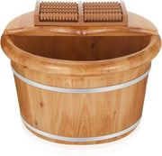 Wooden Foot Bath Bucket with Massage Roller Insulated Deep Soak Spa