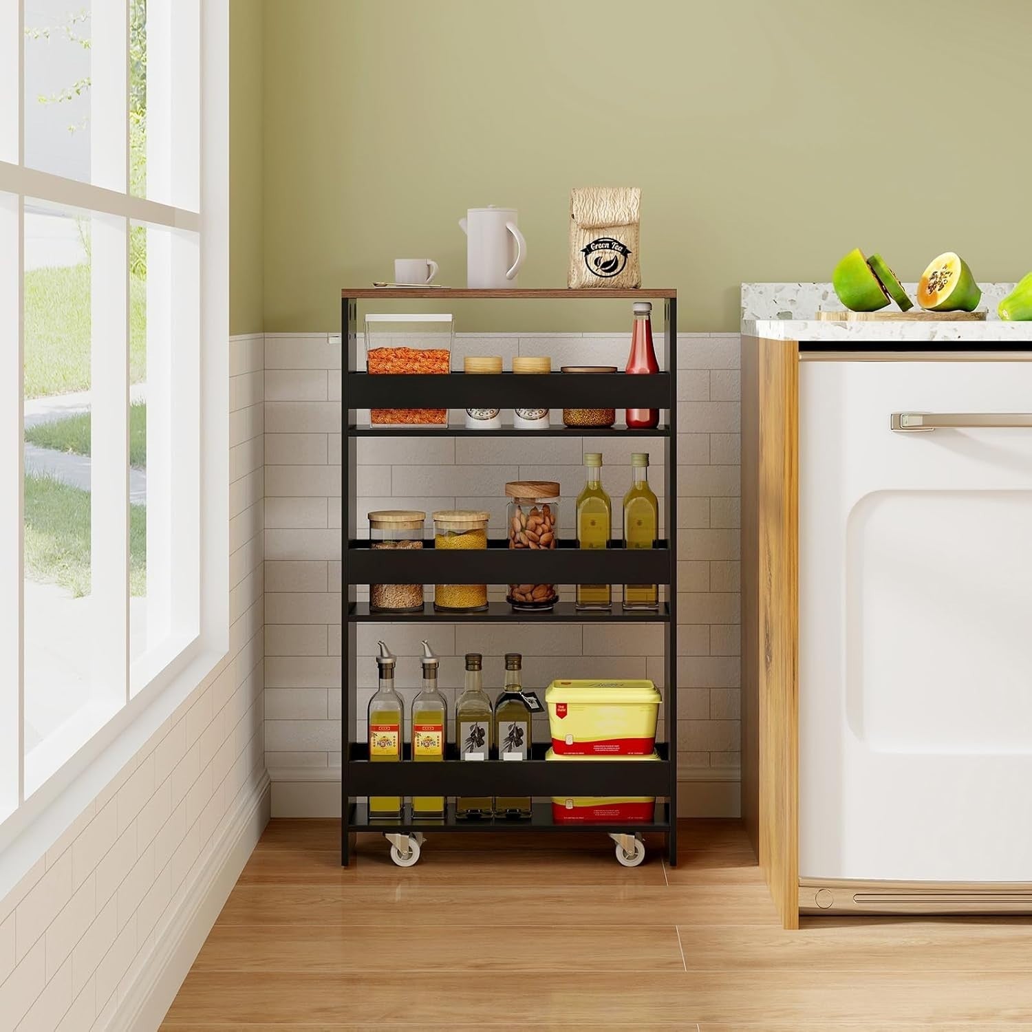 4 Tier Slim Storage Trolley Rolling Kitchen Cart Narrow Shelf Organizer