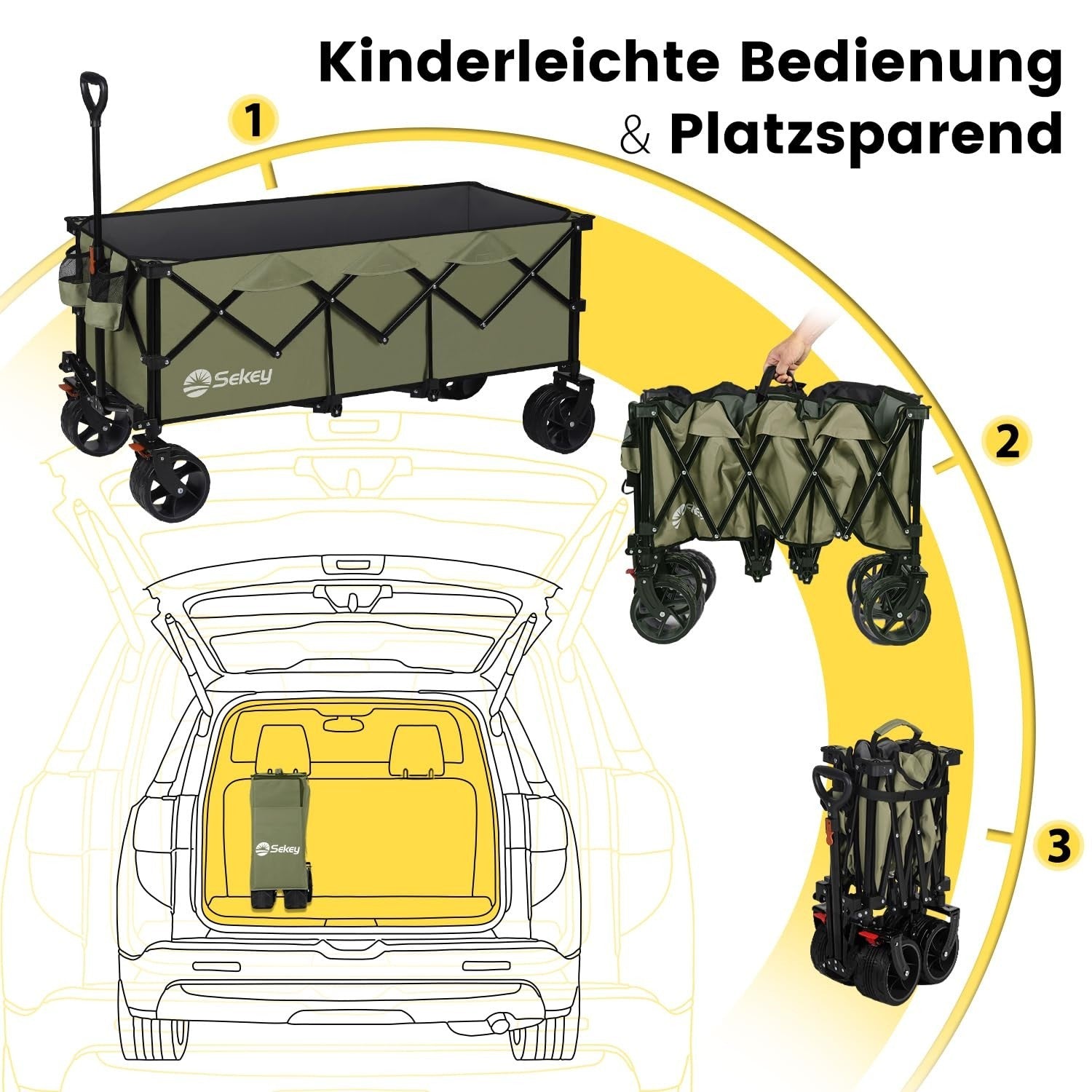 Olive Green XXXL Folding Handcart 300L Heavy Duty 200kg All-Terrain Wagon
