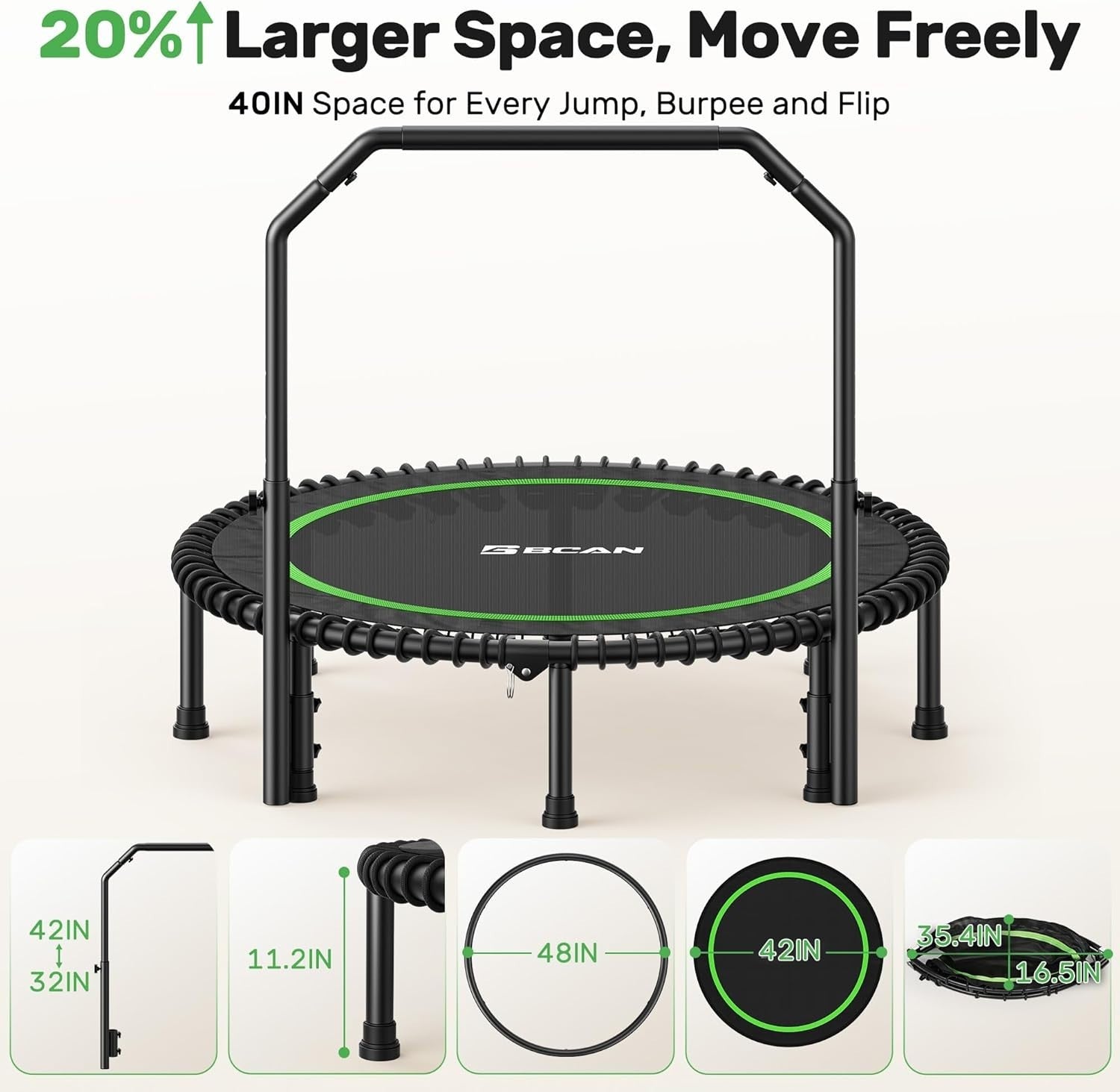 48in Heavy Duty Foldable Rebounder Trampoline Silent Bungee 250KG