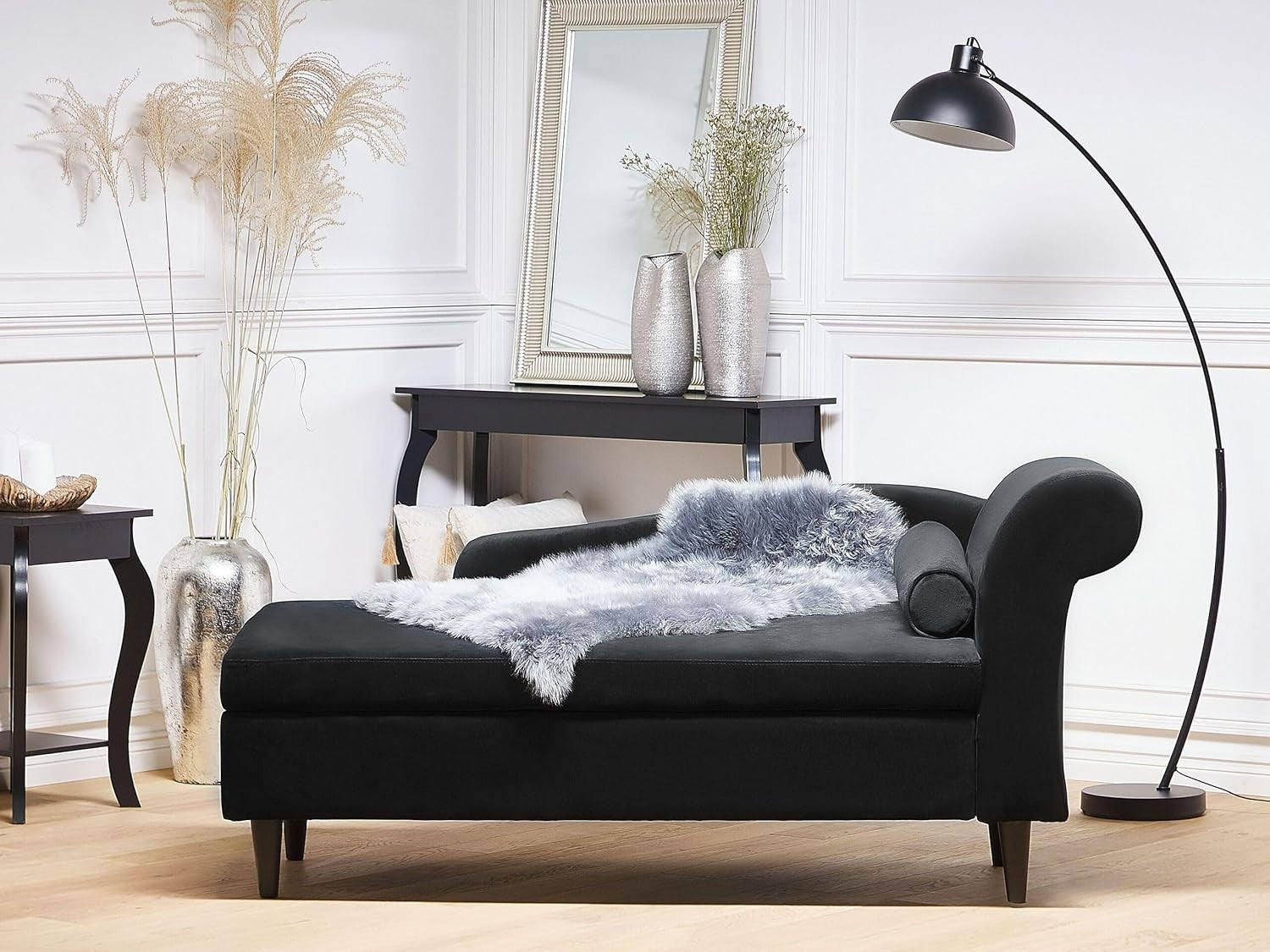 Black Velvet Chaise Lounge with Storage Right Hand Modern Sofa for Living Room