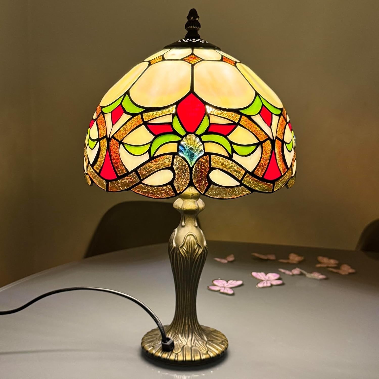 Tiffany Style Table Lamp Handcrafted Stained Glass Antique Look 42cm E27