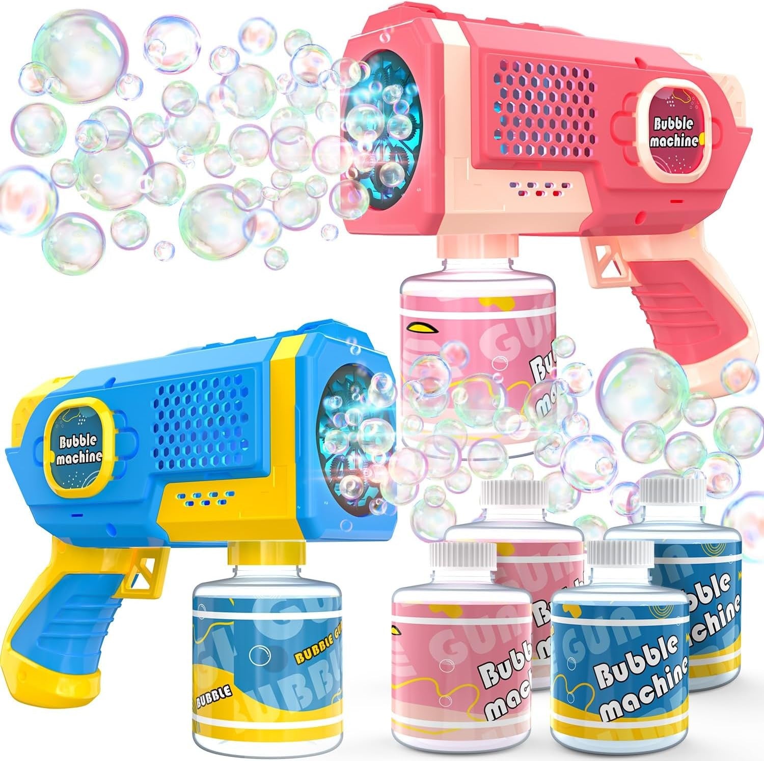 2 Pack Bubble Gun Set LED Lights 10000 Bubbles