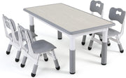 Adjustable Kids Table & 4 Chairs Set Durable Plastic Furniture Grey
