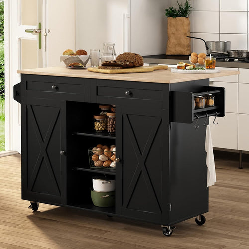 Rolling Kitchen Island Cart Drop Leaf Worktop Cabinet on Wheels