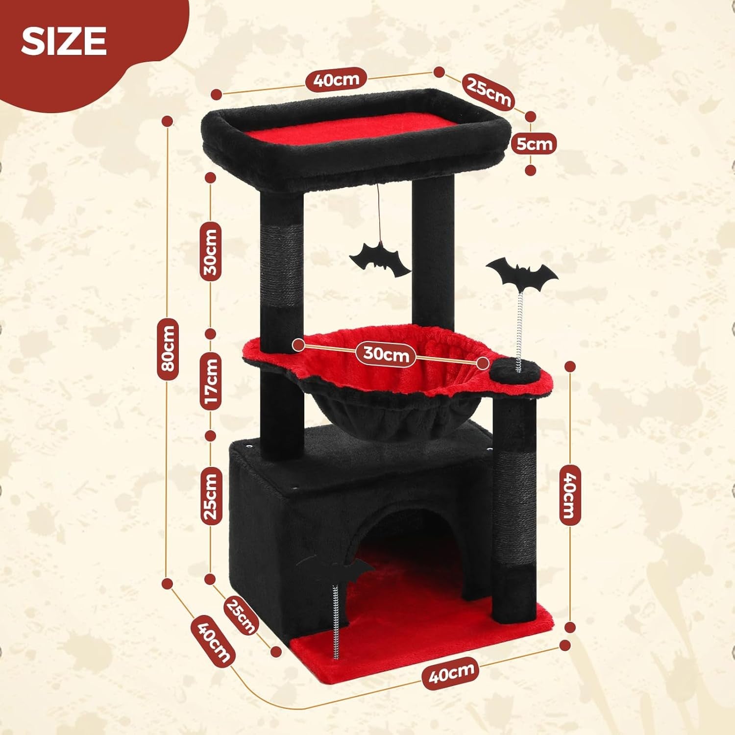Gothic Cat Tree Tower Condo Hammock Scratching Post Indoor Play 79cm