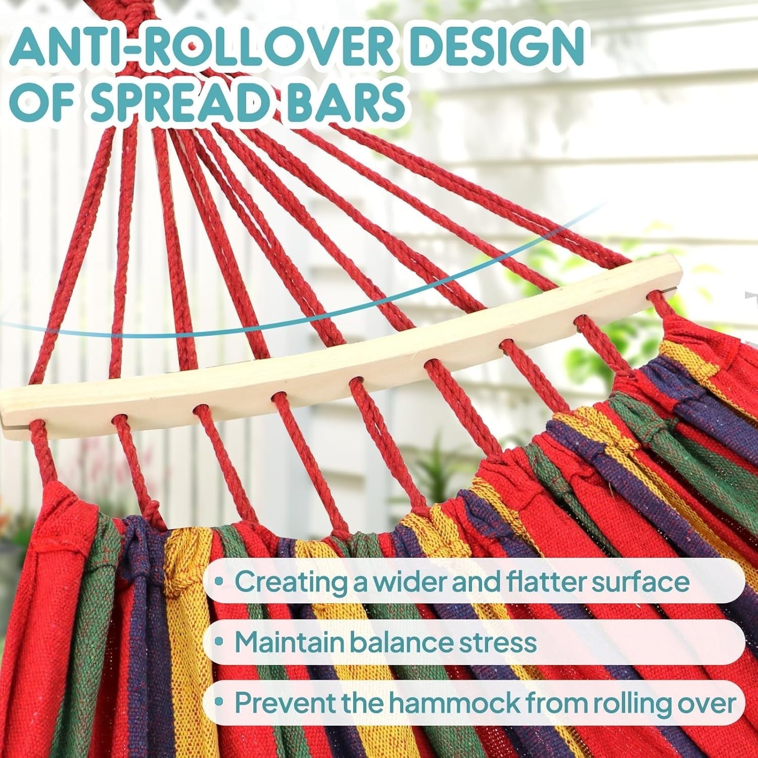 Outdoor Cotton Hammock with Spreader Bars & Tree Straps – Portable - Red