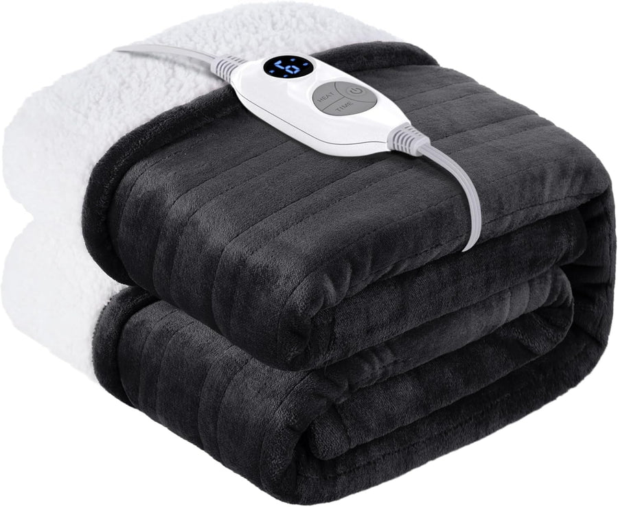 Electric Heated Throw Blanket Double Sherpa Fleece 6 Heat Auto Off 130x180cm