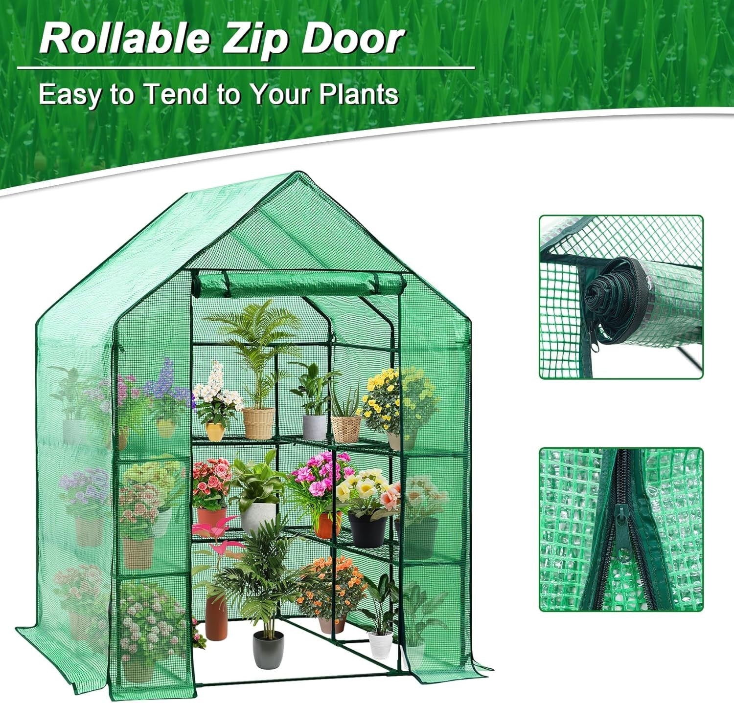 Walk-In Greenhouse Outdoor 6 Shelves PE Cover Steel Frame Garden Plant Tent