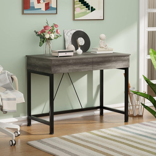 Modern Grey Oak Small Computer Desk 100cm with 2 Drawers & Storage