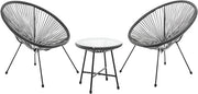 3pc Outdoor Rattan Bistro Set 2 Chairs + Glass Table Garden Patio