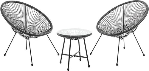 3pc Outdoor Rattan Bistro Set 2 Chairs + Glass Table Garden Patio